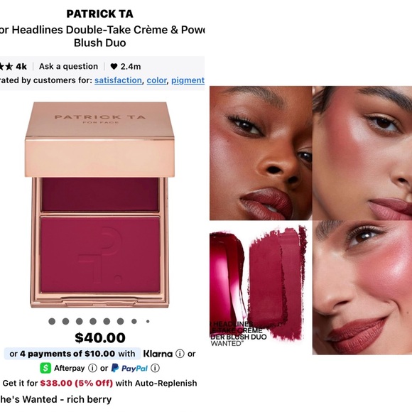 PATRICK TA Major Headlines Double-Take Crème & Powder Blush Duo-She's Wanted - Picture 2 of 12